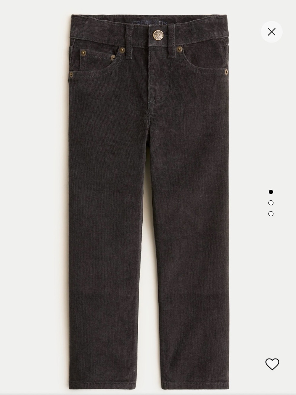 J. Crew Kids Corduroy Straight-Leg Stretch Pants - Charcoal Sz 7